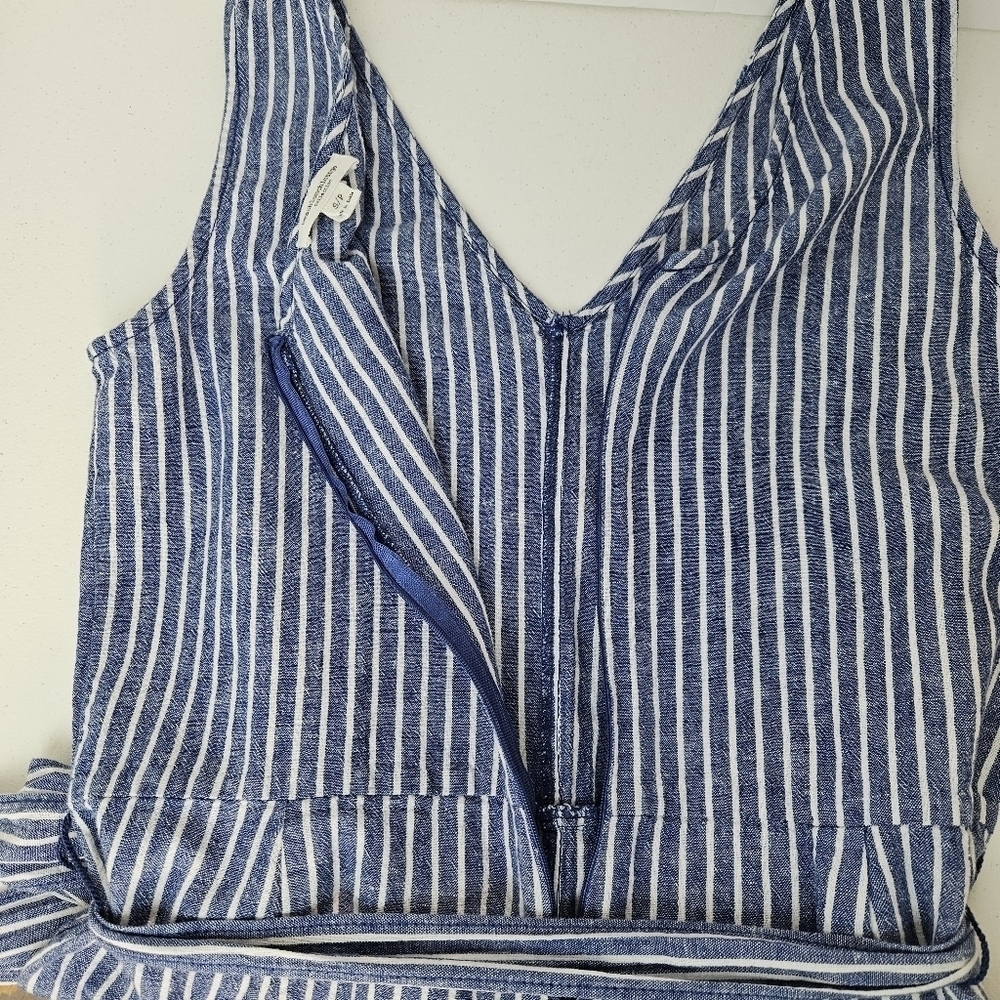 Beachlunchlounge Linen Blend Striped Jumpsuit Womens Small Wide Leg Cropped - Picture 8 of 12